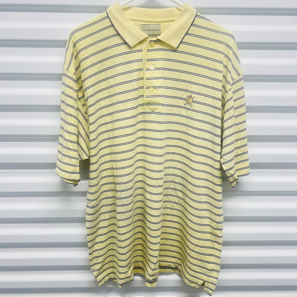 Cutter & Buck Polo Shirt XL Mens Yellow Navy Blue Striped Golf Short Sleeve — photo 2